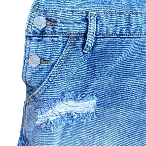 PacSun Grunge Distressed Denim Overall Shortalls Retro Hippie Boho Jean Bibs-M - Picture 6 of 11